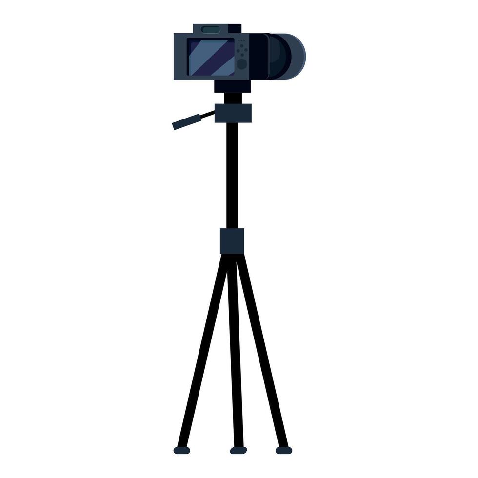Modern digital camcorder mounted on tripod for steady recording vector