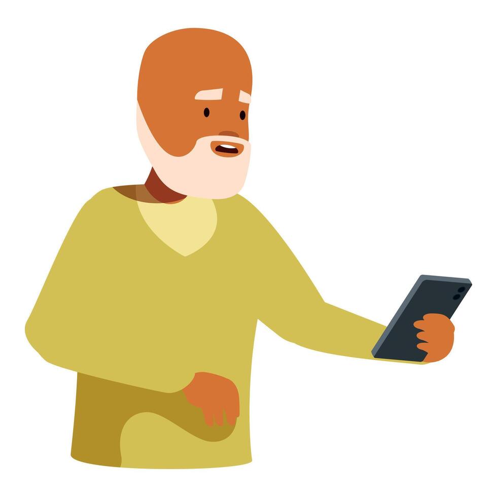 Senior man using smartphone, exploring modern communication technology vector