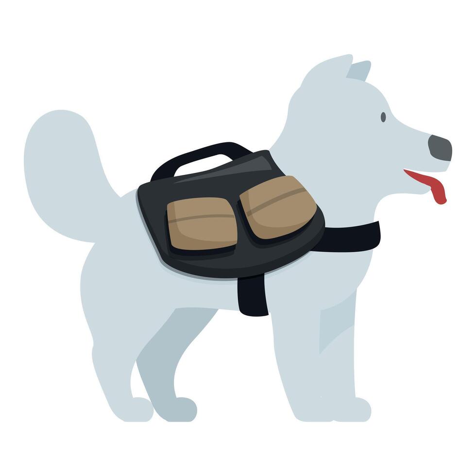 White dog wearing backpack standing and panting vector