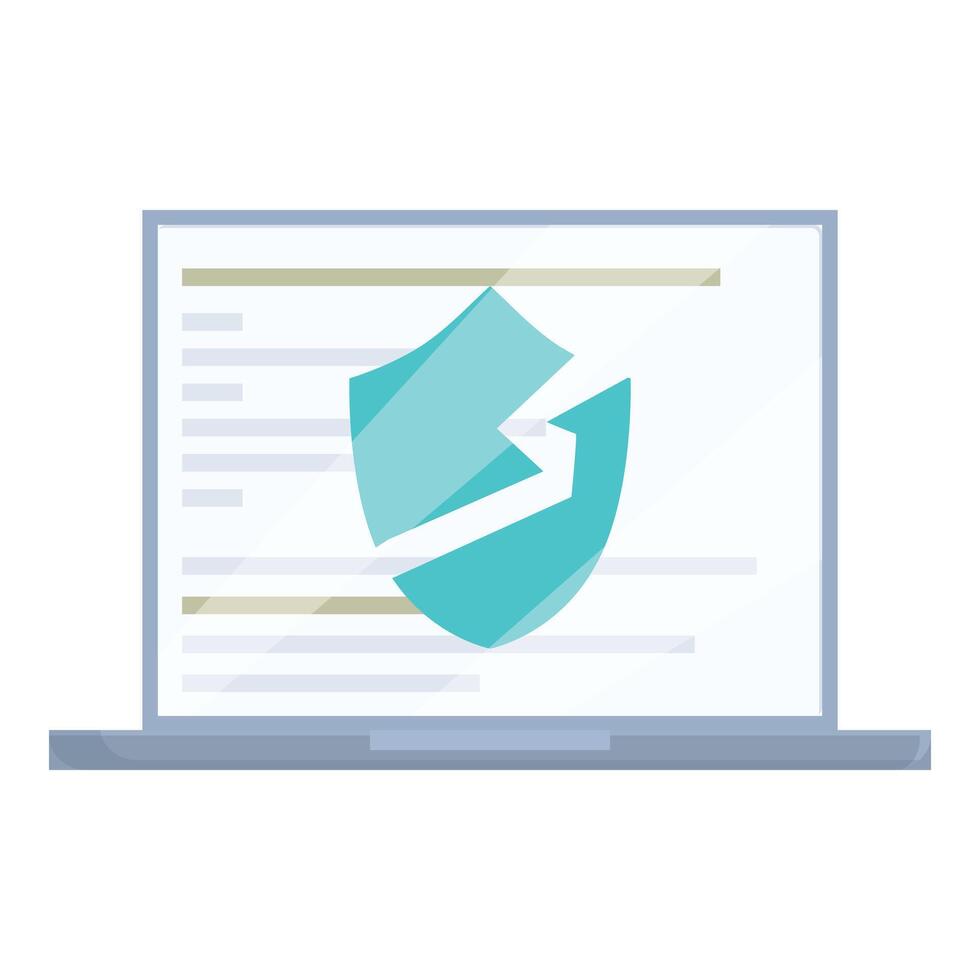 Broken shield covering code on laptop screen symbolizing security breach vector