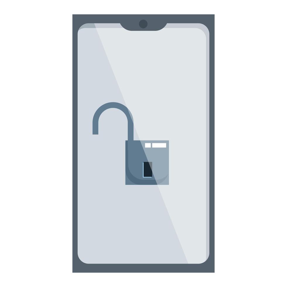 Smartphone security, open padlock symbolizing unlocked mobile device vector