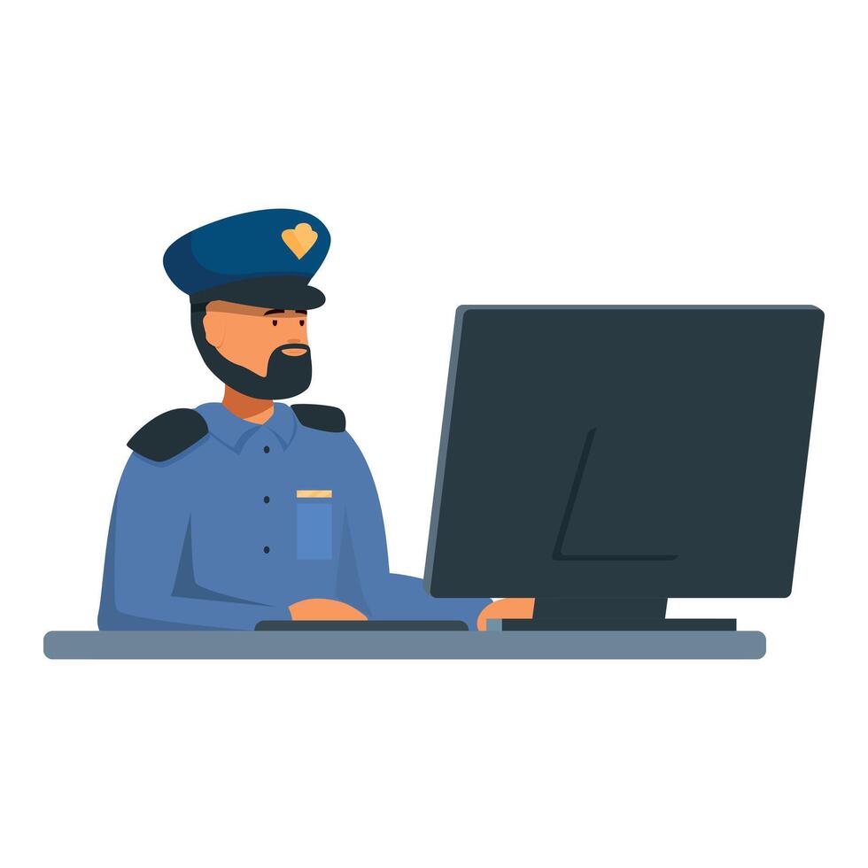 policía utilizando computadora a escritorio vector