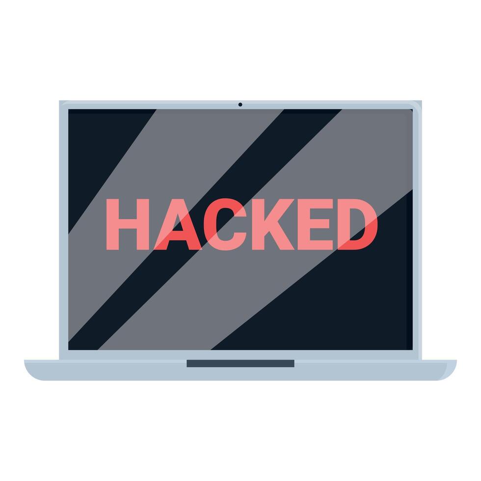 Hacked laptop showing data breach and cyber security threat vector