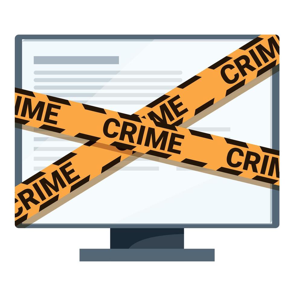 Crime scene tape covering computer screen displaying sensitive information vector