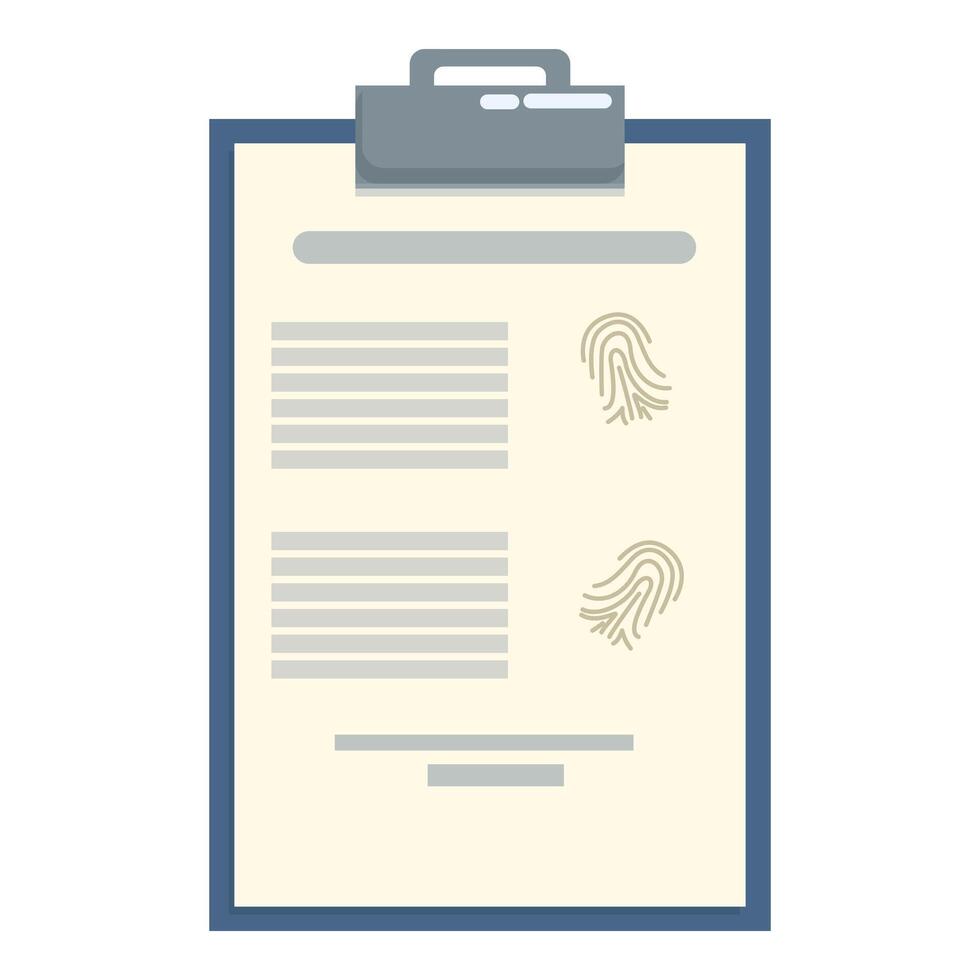 Clipboard showing fingerprint data for identity verification vector