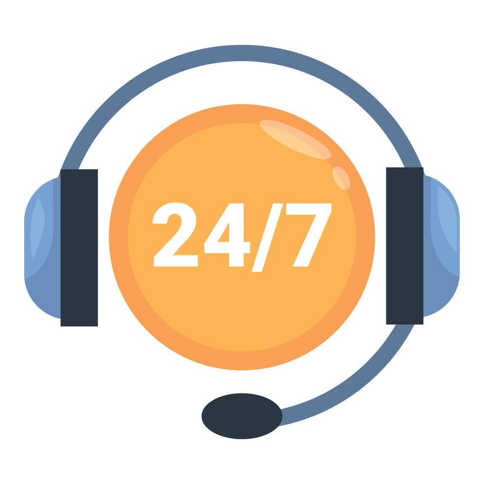 Headset showing 247 availability for customer support vector