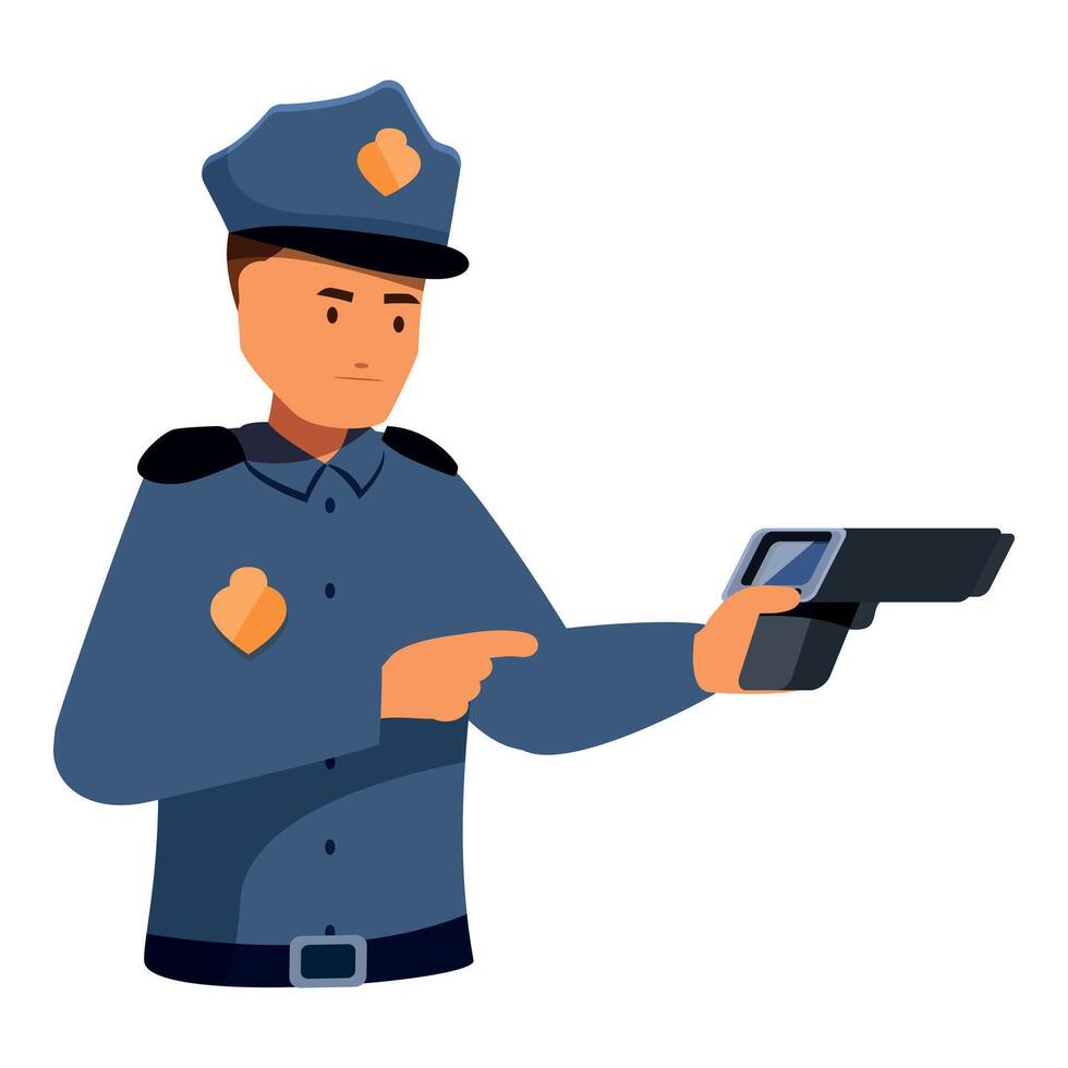 Policeman using speed gun measuring speed limit control device vector