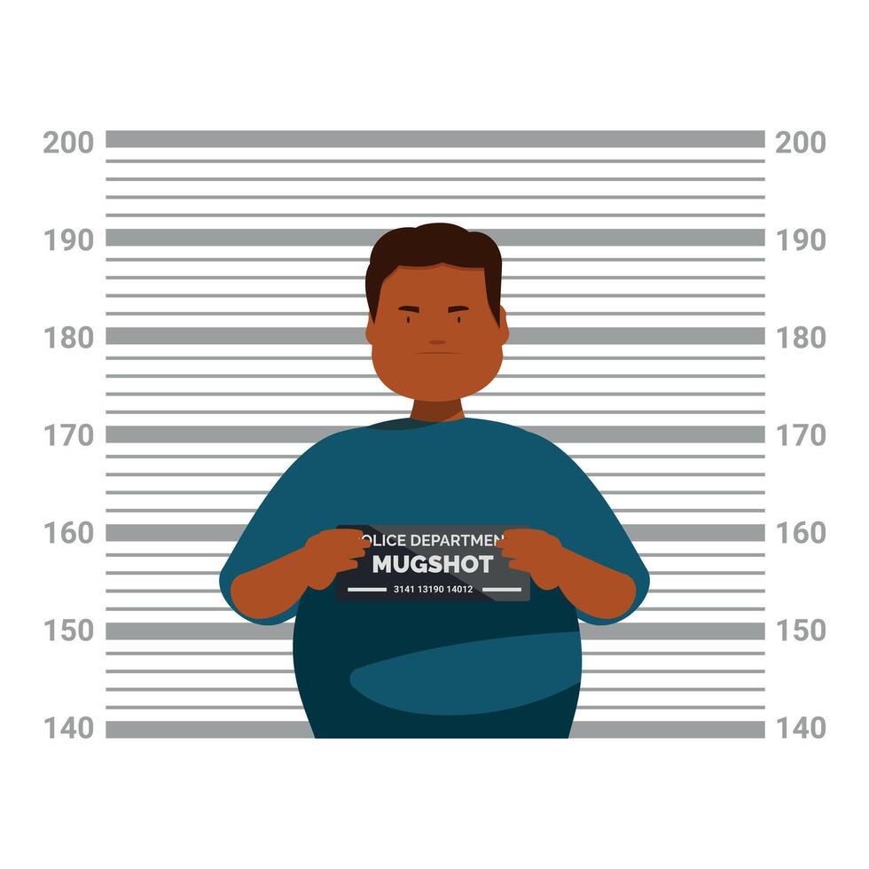 Criminal posing for mugshot during police lineup procedure vector