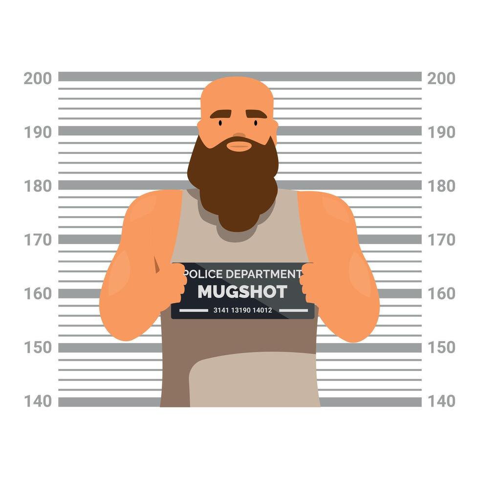 A mugshot of a bearded man holding a mugshot vector