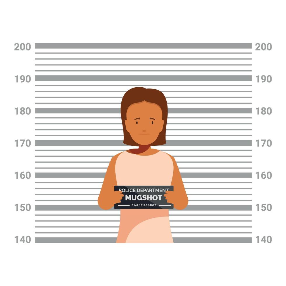 Woman posing for mugshot during police lineup identification procedure vector