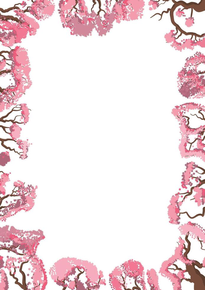 Blooming cherry blossom trees creating a beautiful frame vector