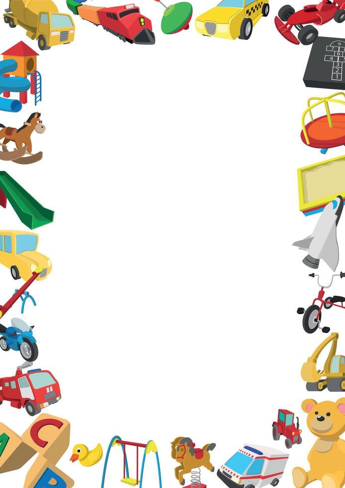 A frame with toys and other items vector
