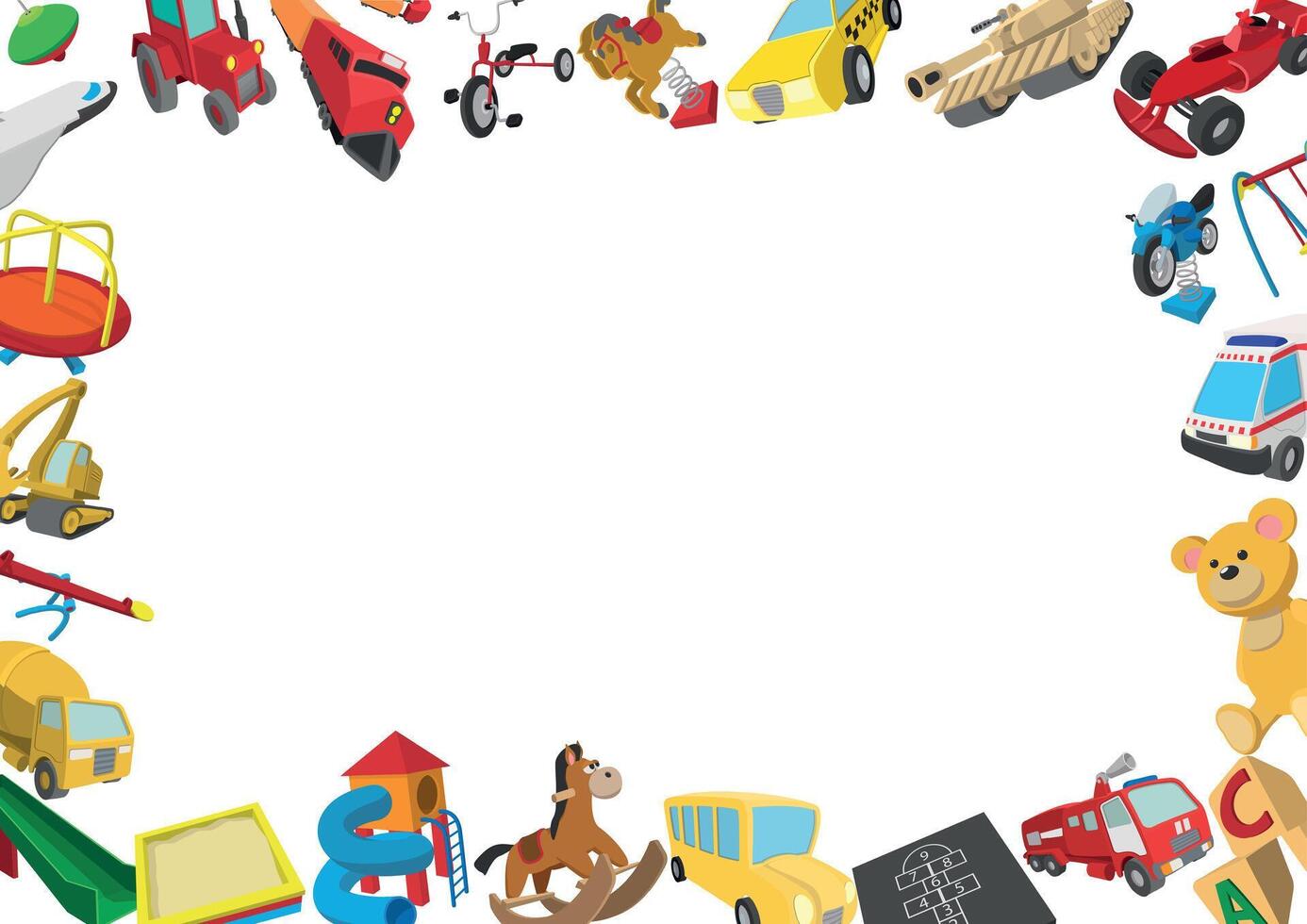 Cartoon toys frame creating empty space for text vector