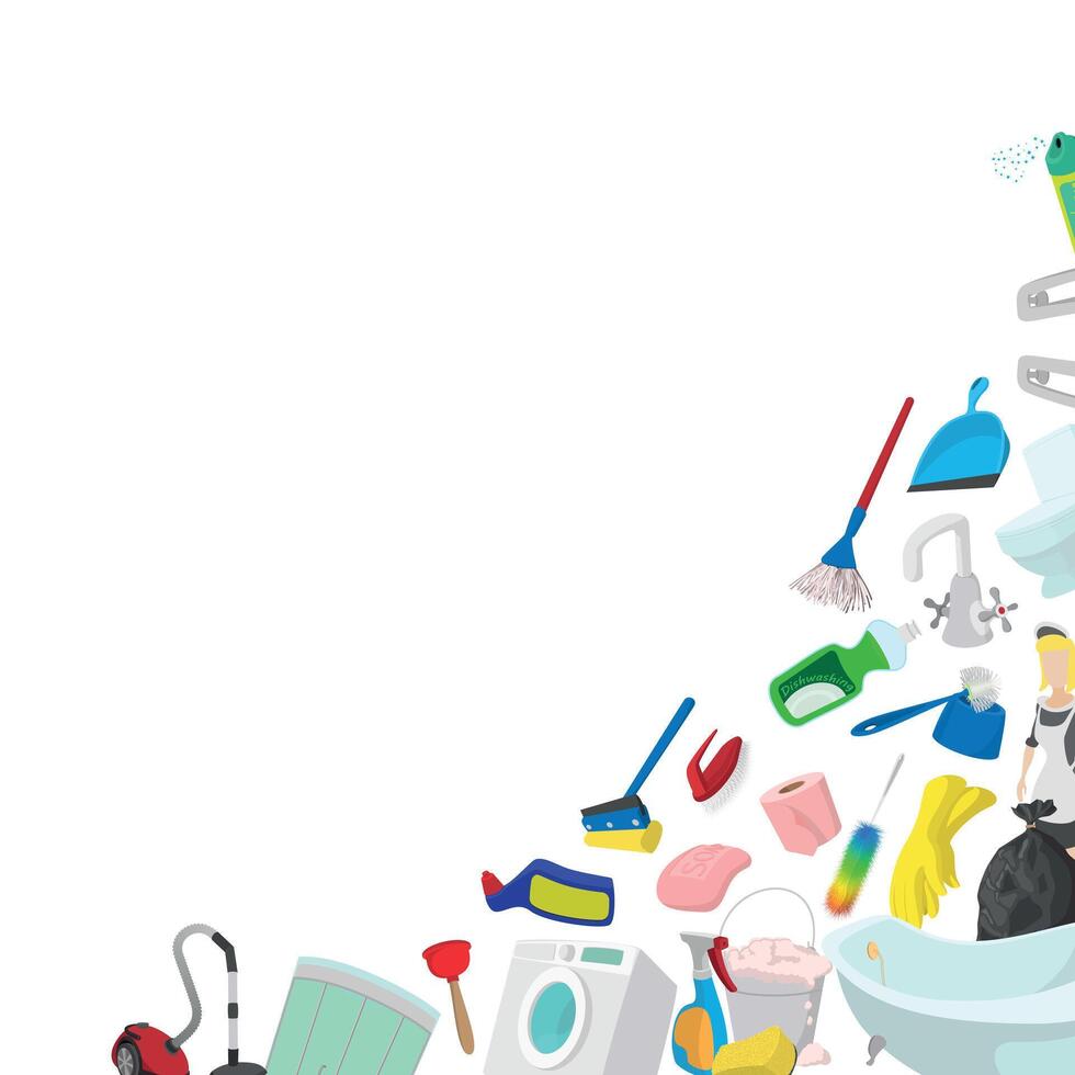 Cleaning tools forming a frame with copy space, cleaning service concept vector