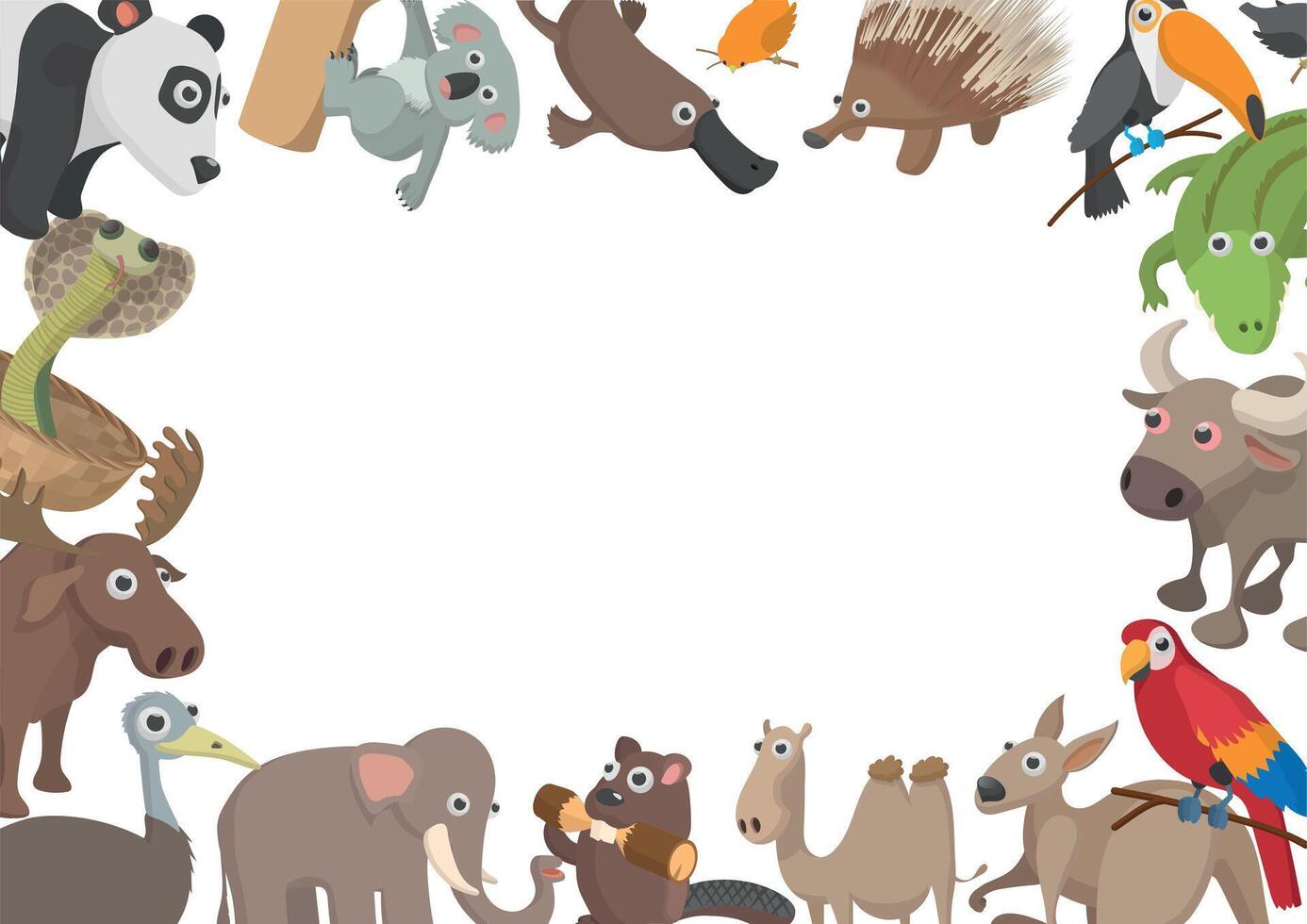 Cartoon animals frame creating empty space for text vector