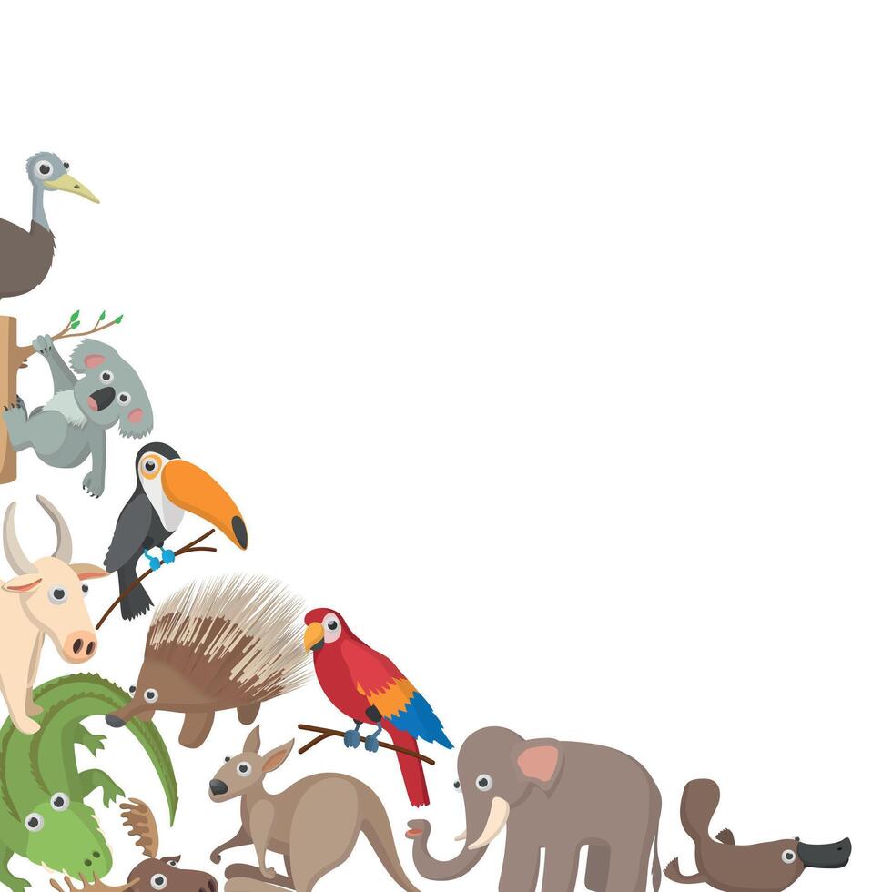 Diverse wild animals forming a border on white background vector