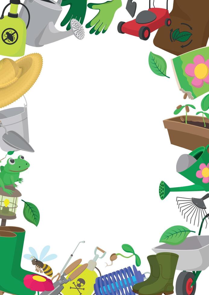 Gardening tools frame creating empty space for advertisement or message vector
