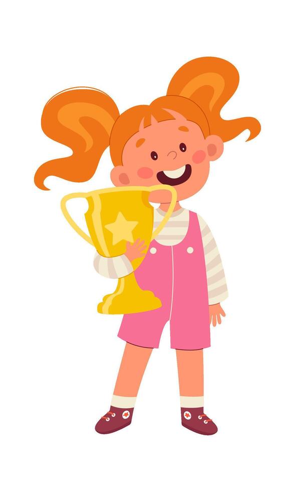 Child Girl With Trophy Cup vector