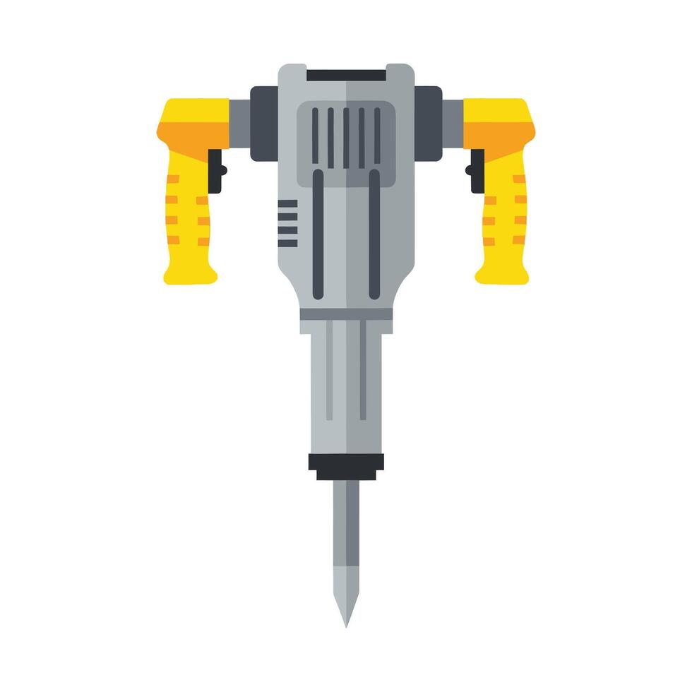 Heavy Duty Jackhammer with Yellow Grips and Pointed Bit. vector