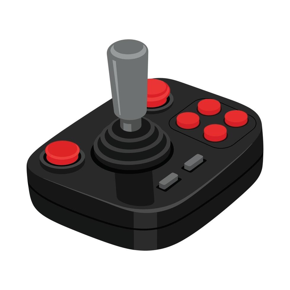 Retro Black Joystick with Red Buttons and Gray Stick - Classic Arcade Game Controller. vector