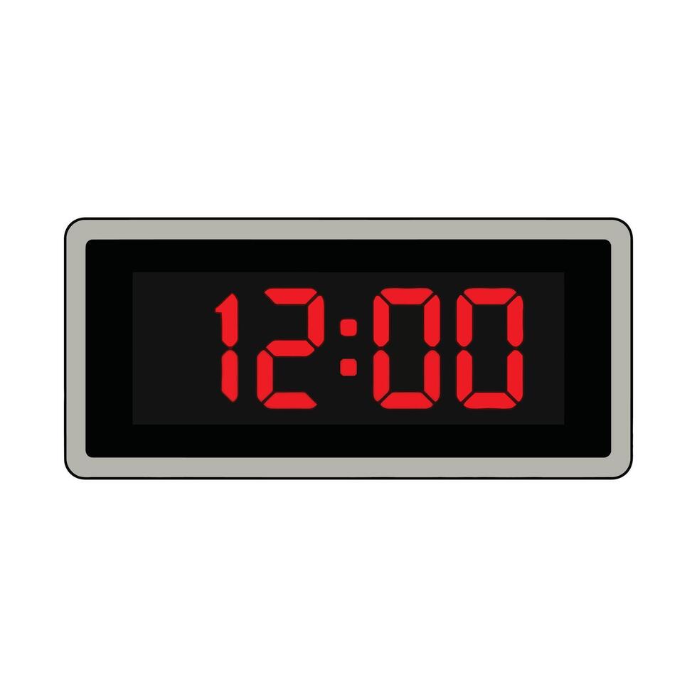Digital Clock Displaying Twelve OClock with Red LED Digits. vector