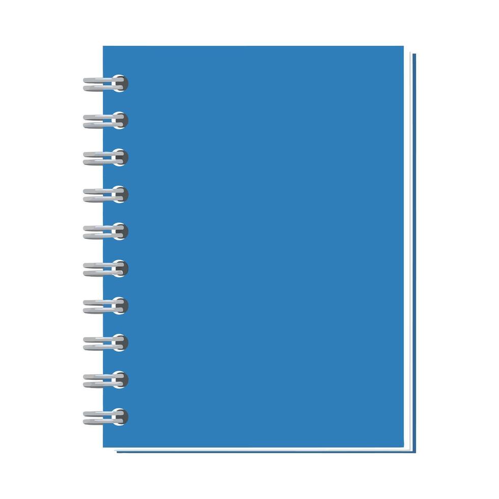 Blue Spiral Bound Notebook with Silver Binding on White Background. vector