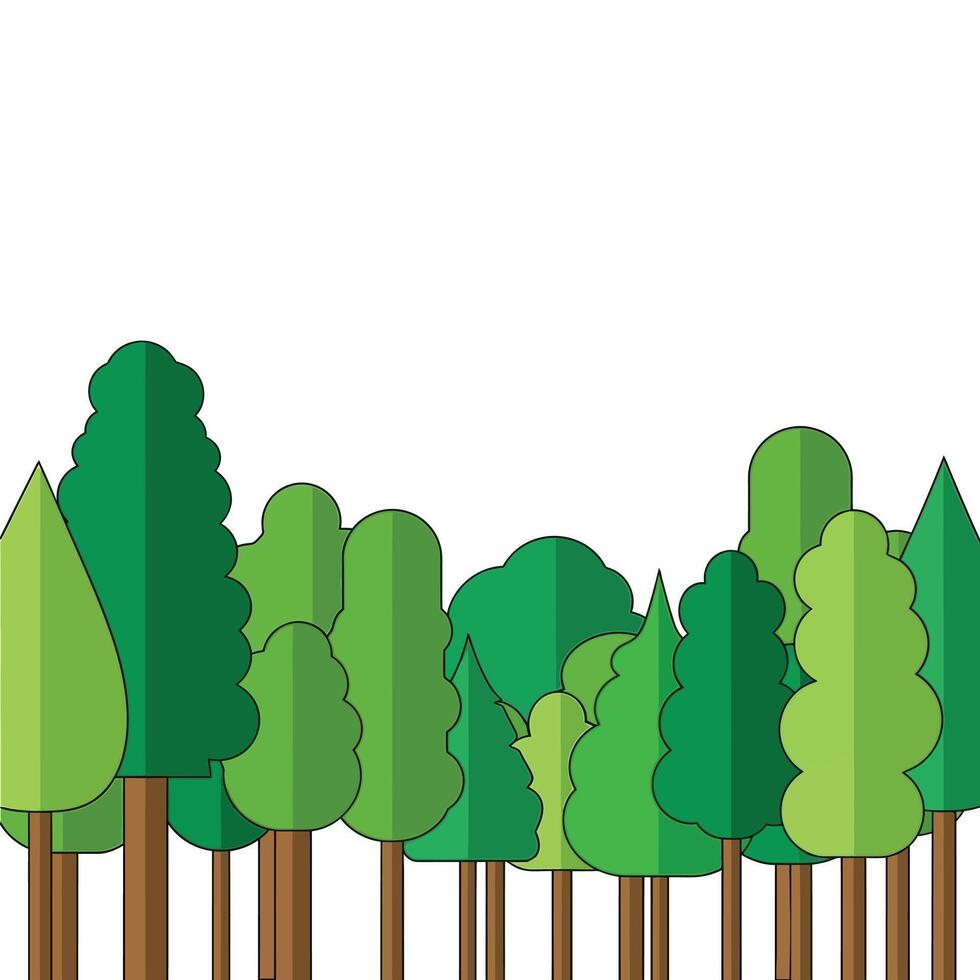 Stylized Green Trees in a Forest Illustration. vector