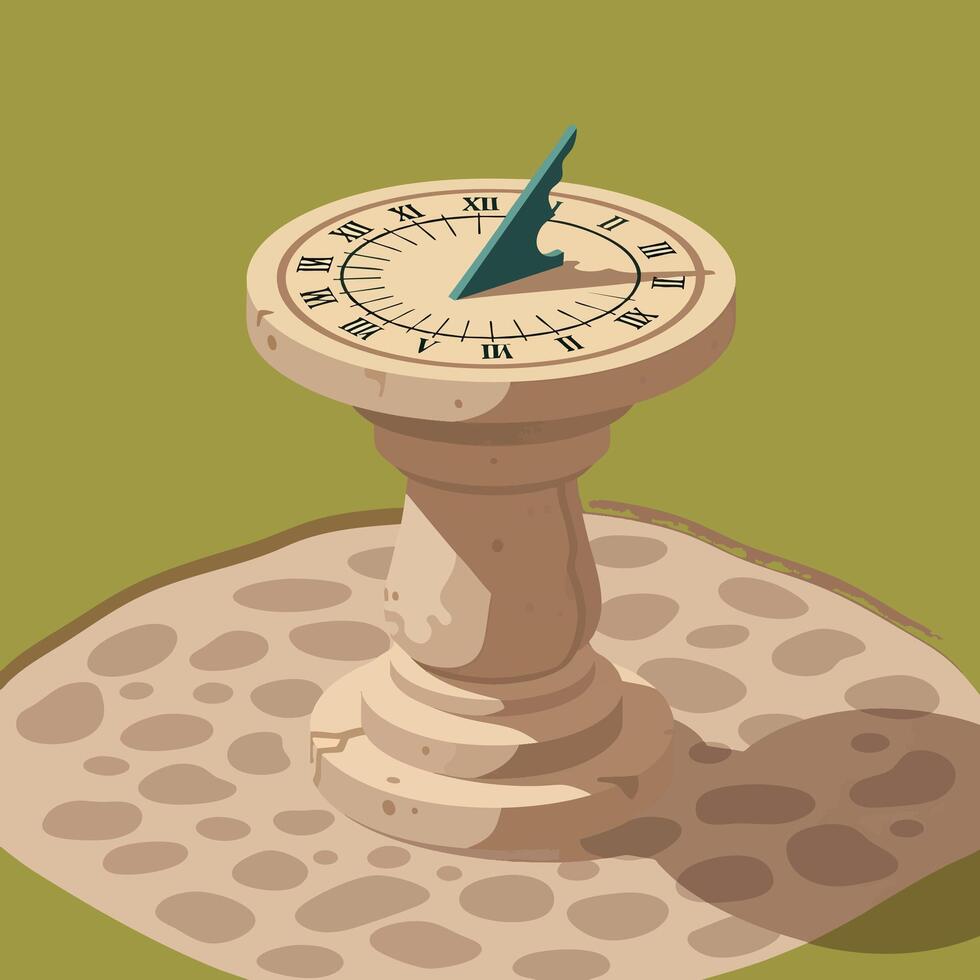 Ornate Stone Sundial with Roman Numerals on Pedestal. vector