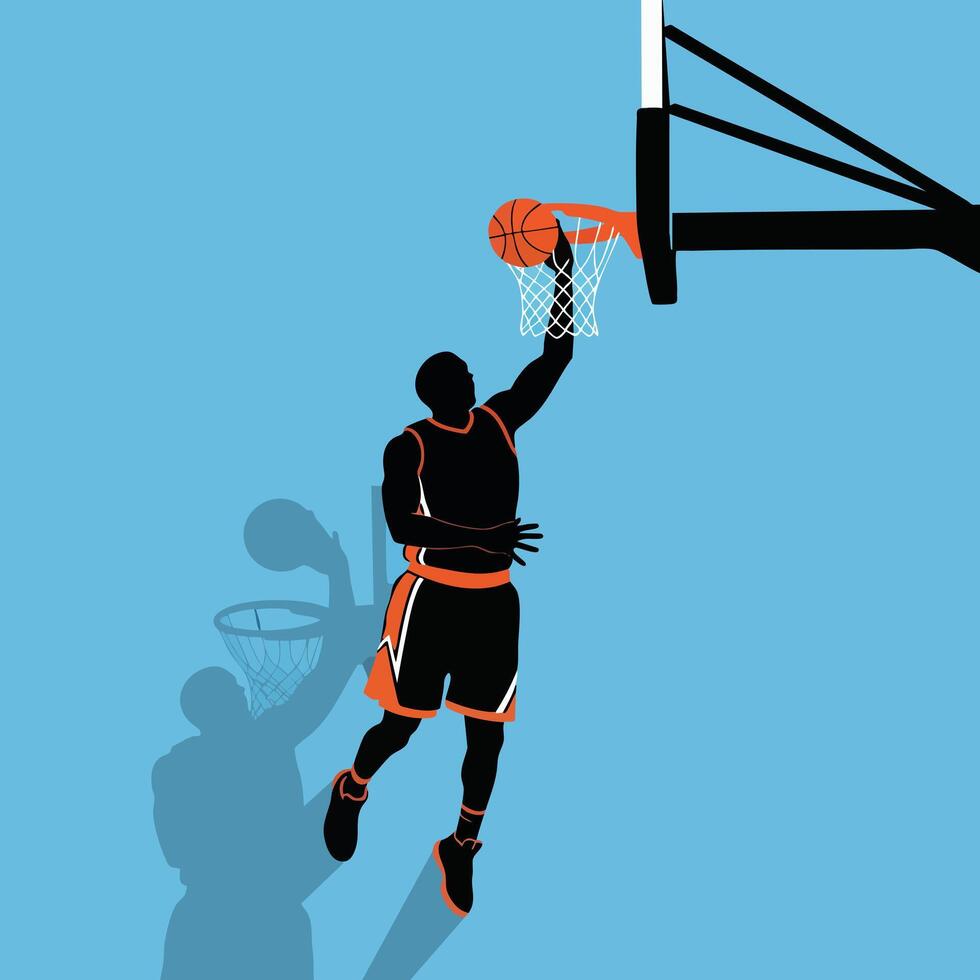 Silhouette of a Basketball Player Dunking. vector
