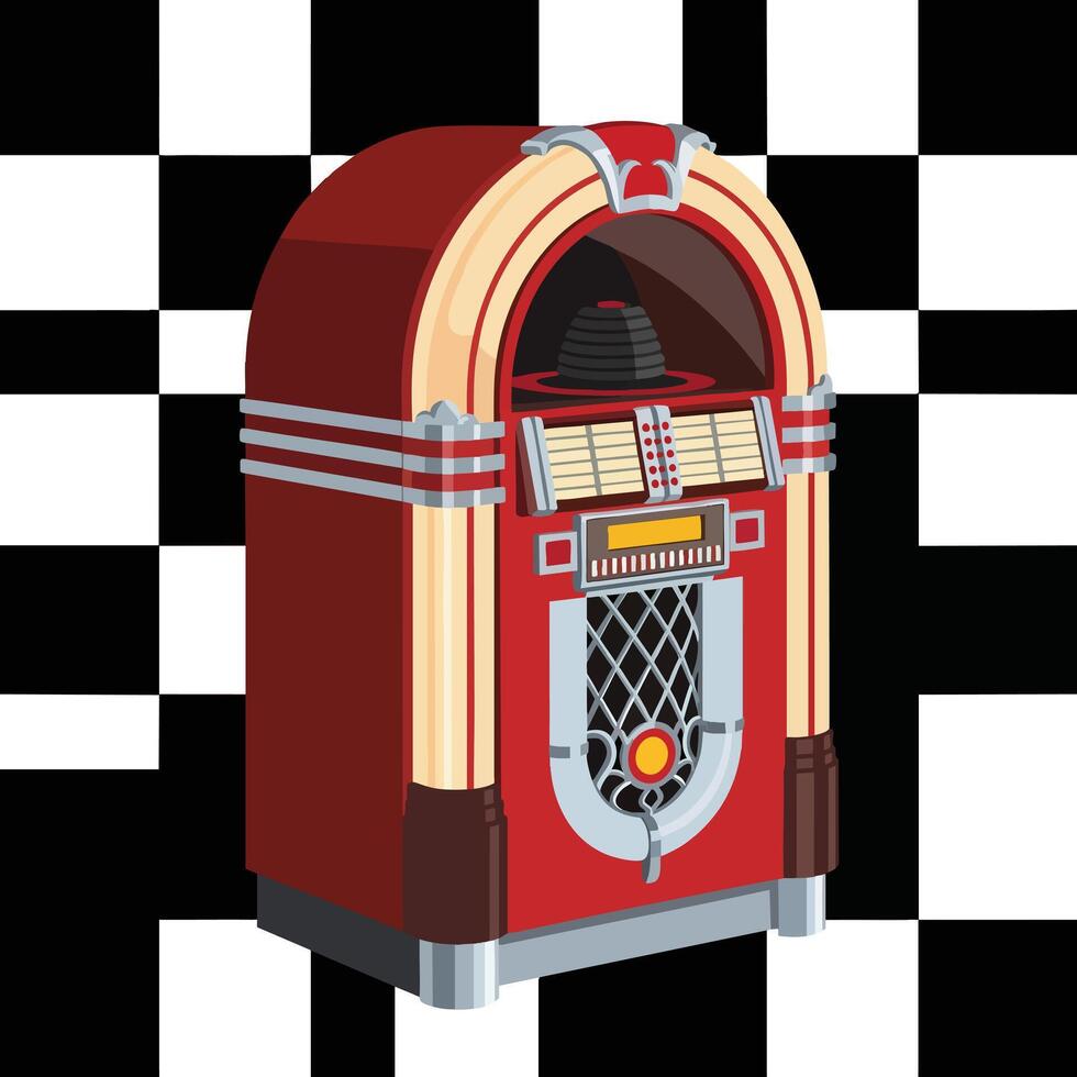 Classic Red and Cream Retro Jukebox Illustration. vector