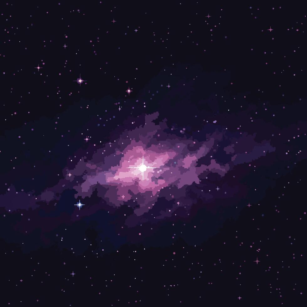 Pixelated Nebula with Central Star and Scattered Stars. vector