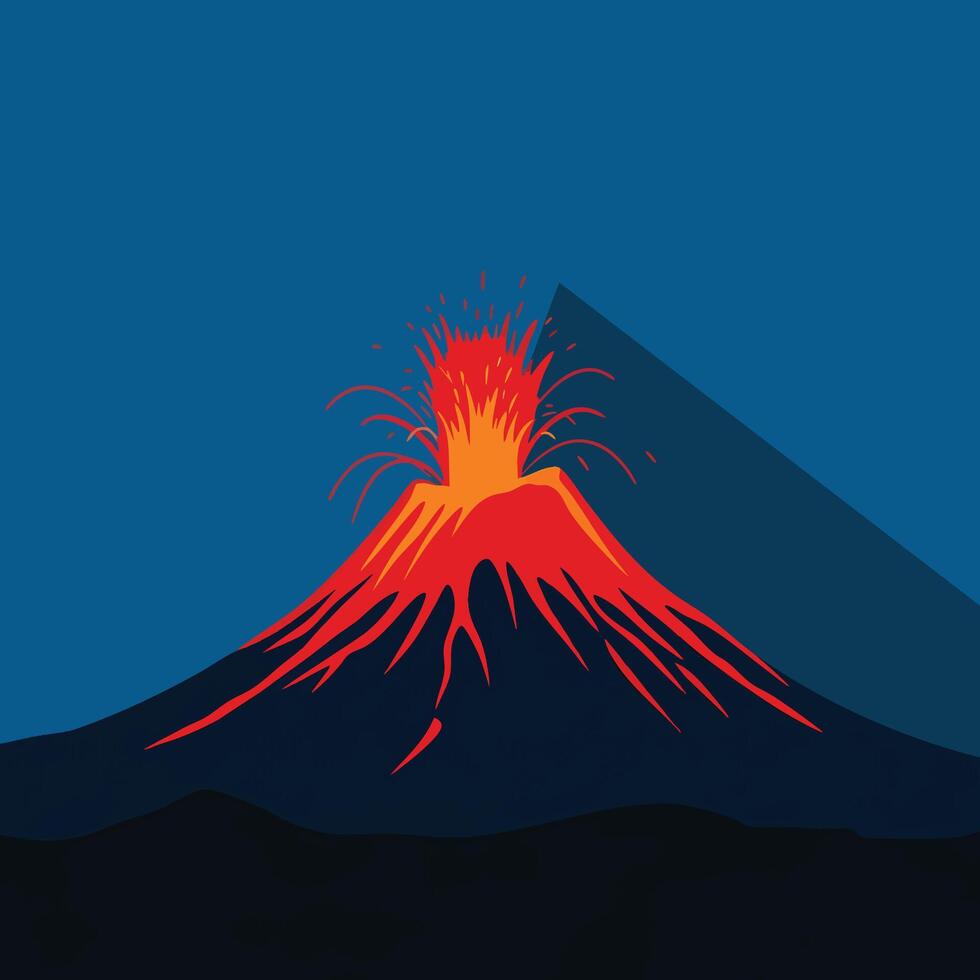 Stylized Erupting Volcano with Red Hot Lava. vector