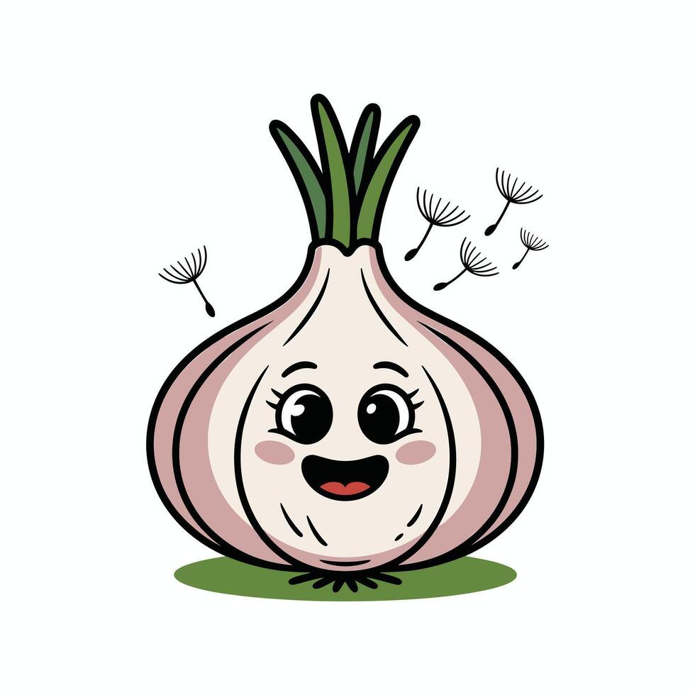 Cute Smiling Onion Cartoon Character with Happy Face, Fun Vegetable Illustration for Kids, Kawaii Food Clipart, Digital Art for Print and Design Projects vector