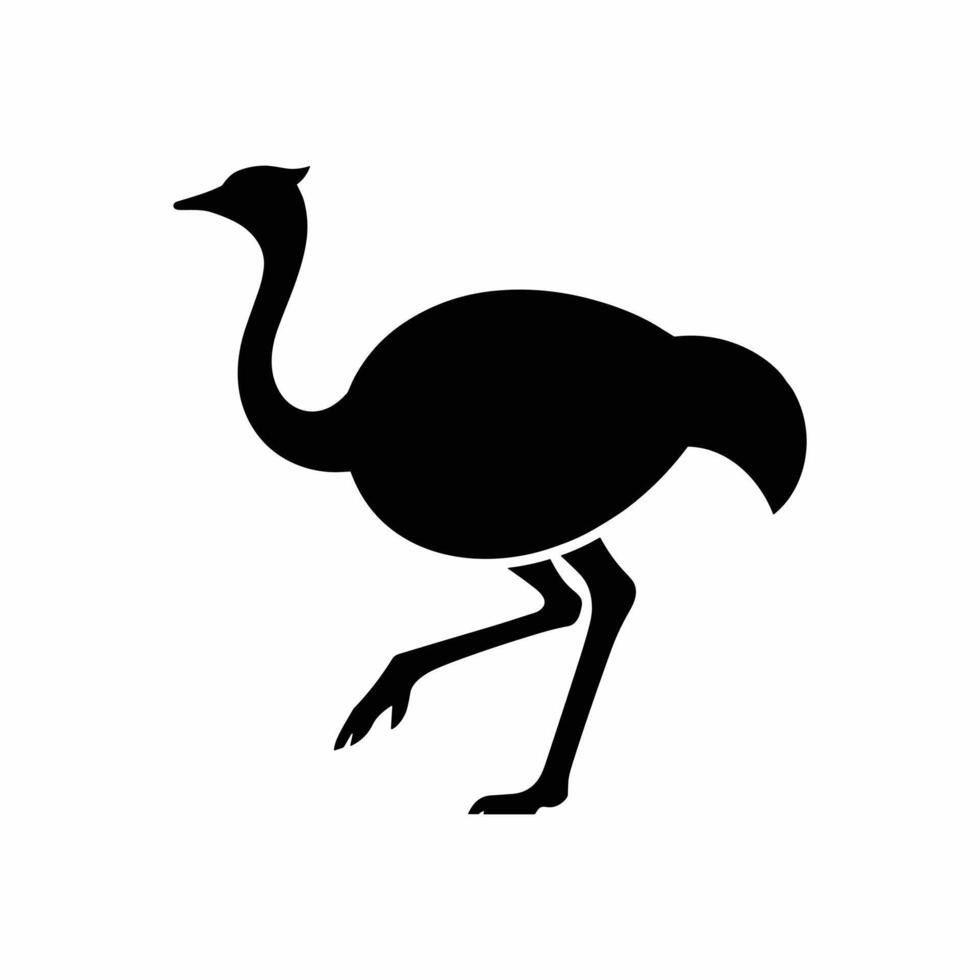 Silhouette of Ostrich Bird Standing, Isolated Illustration for Wildlife, Nature, Animal, Safari, African Bird, Educational, Logo, and Design Projects vector