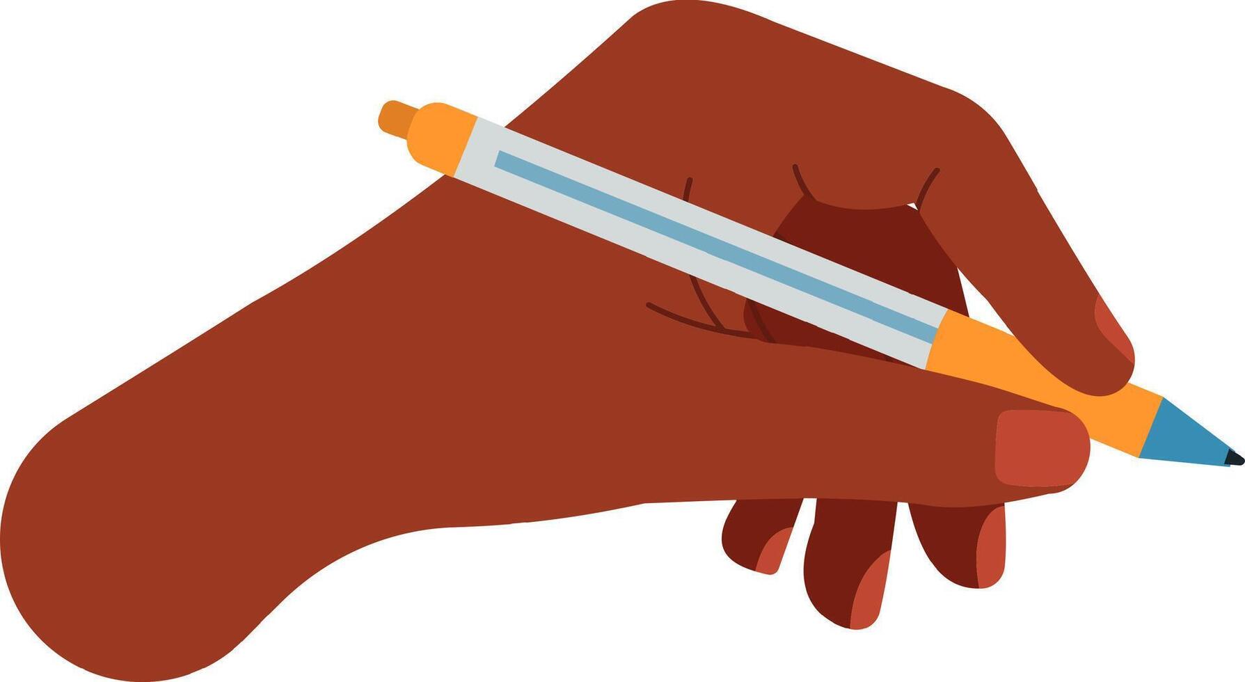 Close up of a dark skinned hand gripping a pen and writing, representing creativity and communication while highlighting the power of the written word in various contexts vector
