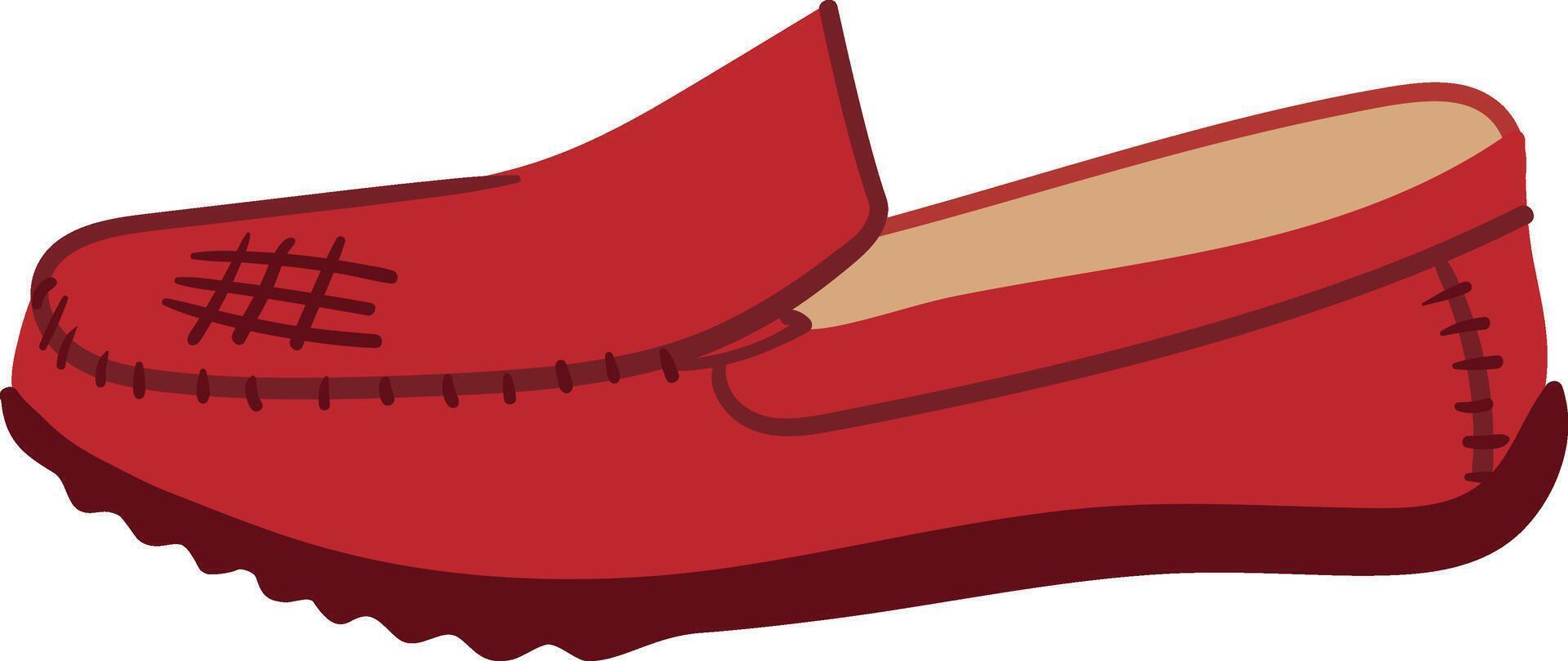 Red comfortable loafer shoe with visible stitching and a textured front, ideal for casual and semi formal occasions, adding a touch of style to any outfit vector