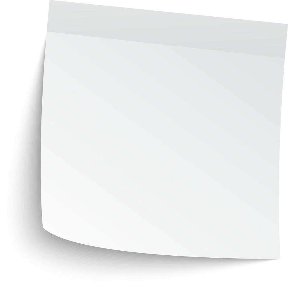 White sticky note featuring a curled corner, casting a soft shadow on a clean white background, providing an ideal space for text or creative design elements vector