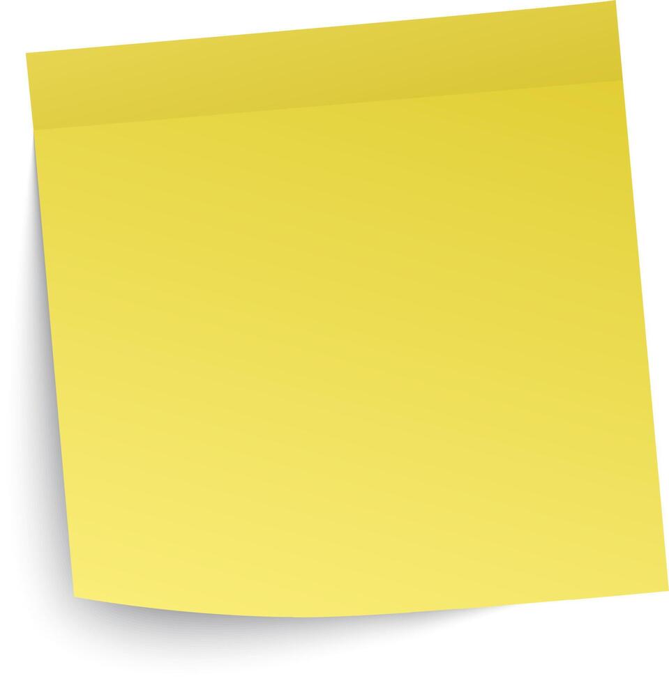 Yellow sticky note casting a shadow on a white background, creating a simple yet effective visual representation of a blank canvas for ideas, reminders, or messages vector