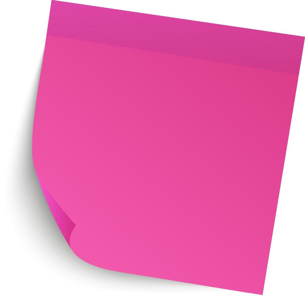 Pink sticky note with a curled corner providing space for important messages, reminders, and creative ideas, set against a clean white background for a fresh, organized look vector