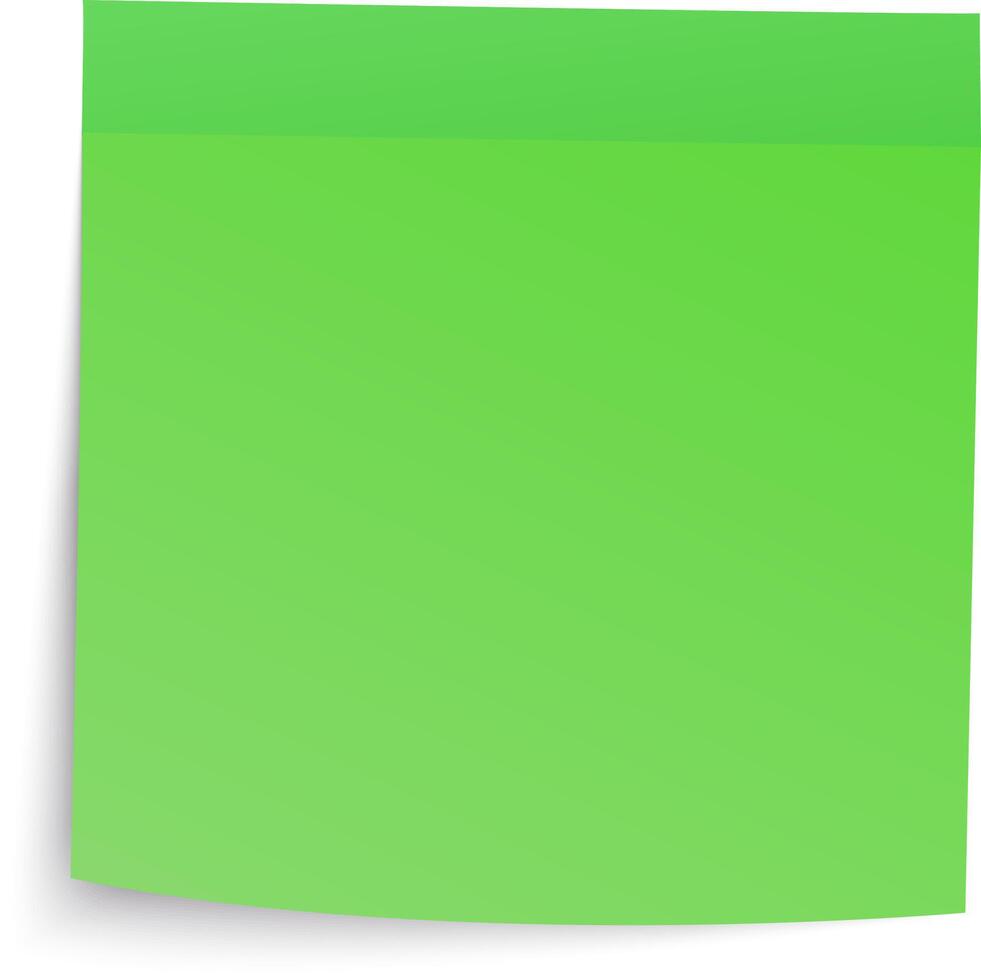 Green sticky note with a darker green stripe on top, slightly curled on the bottom, casting a shadow on a white background, ready for taking notes vector