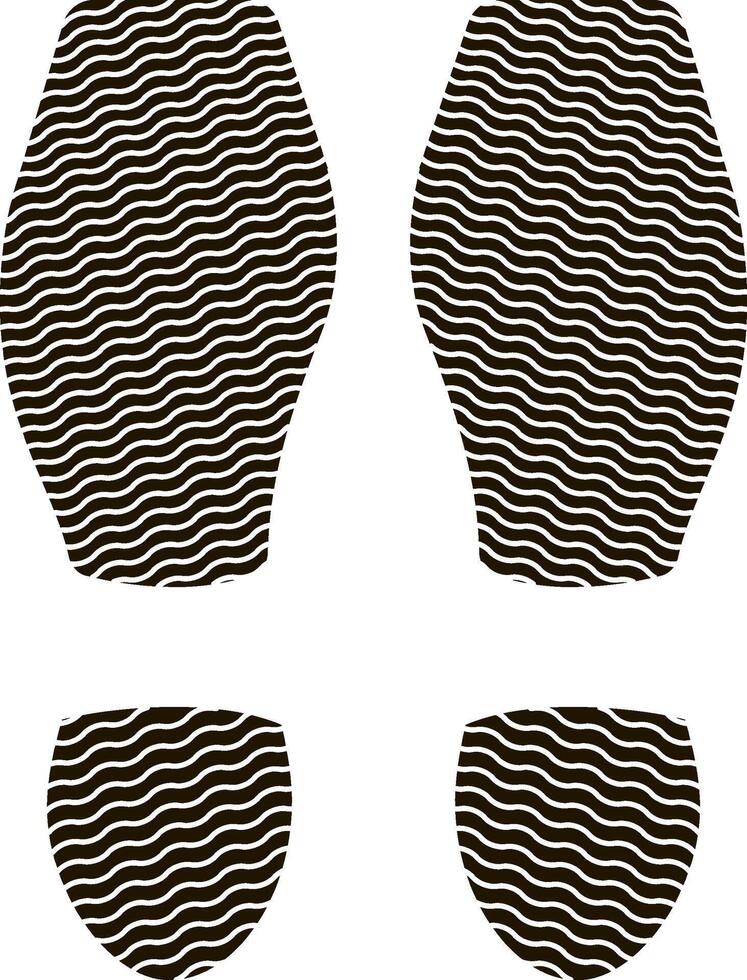 Black shoe prints with a wavy pattern design creating a dynamic walking sequence on a white background, symbolizing movement, direction, and the journey of exploration vector