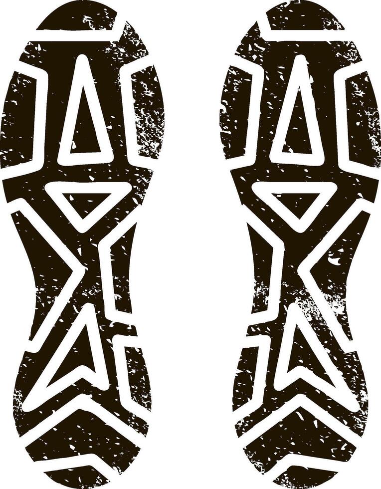 Grunge shoe print showing the sole of a trekking or hiking boot, ideal for adventure and outdoor activities, isolated on a white background vector
