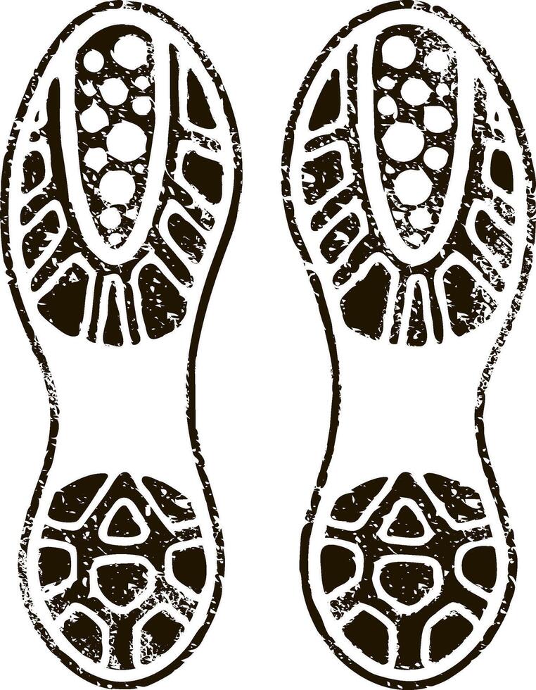 Shoe prints walking forward create a trail of grunge textured footprints, symbolizing movement and progress along a path toward achievement and success vector