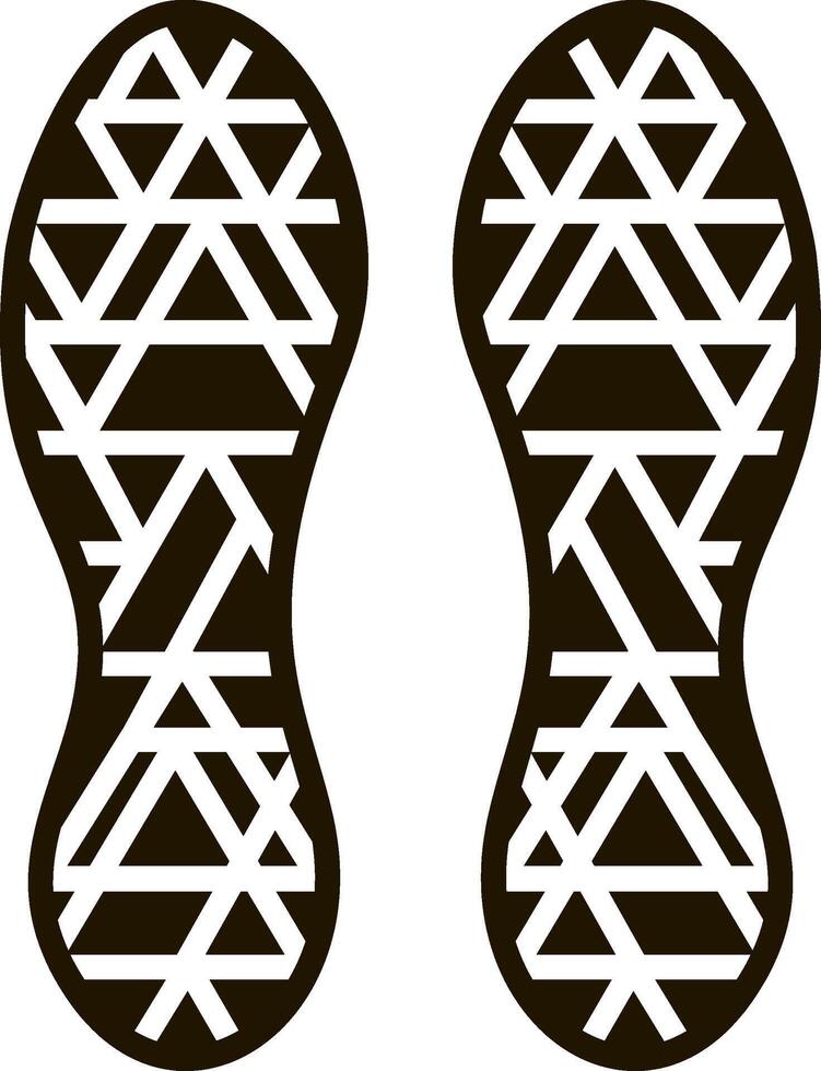 Shoe prints with a geometric pattern are isolated on white background, representing walking, footwear, evidence, investigation, or a journey vector