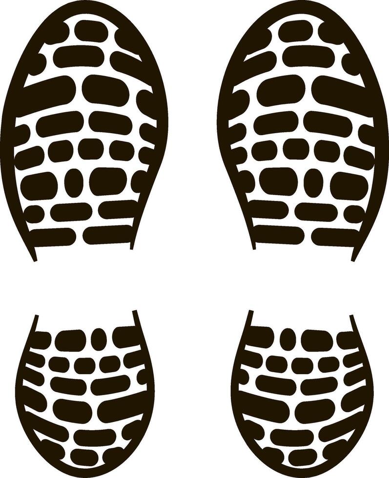 Imprints of footwear displaying intricate sole patterns, forming a sequence of steps, isolated against a clean white background, evoke themes of movement and exploration vector