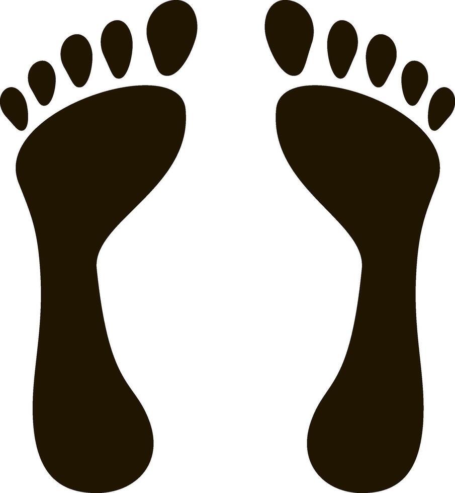 Two black footprints representing human feet standing still, embodying presence and leaving a trace, highlighting the human impact on the surrounding environment vector