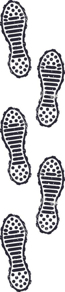 Grunge textured shoe prints creating a distinct trail symbolize a journey filled with progress and exploration, evoking themes of movement, adventure, and discovery vector