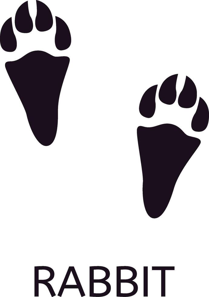 Black silhouette depicting two rabbit paws, illustrating the animal walking from left to right, set against a clean white background, emphasizing the essence of wildlife and nature vector
