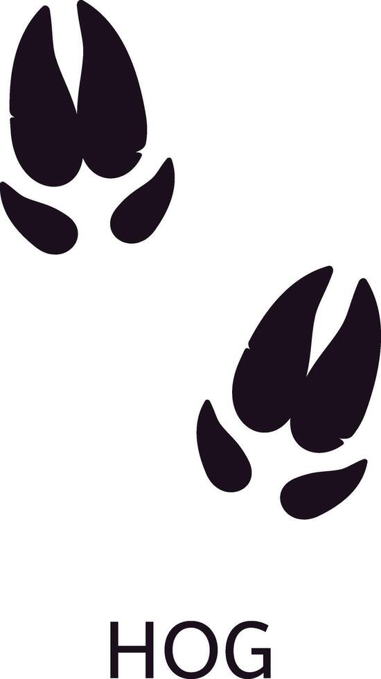 Displaying two black hog footprints with distinct cloven hooves, indicating walking direction against a clean white background, capturing the essence of wildlife tracking and nature vector