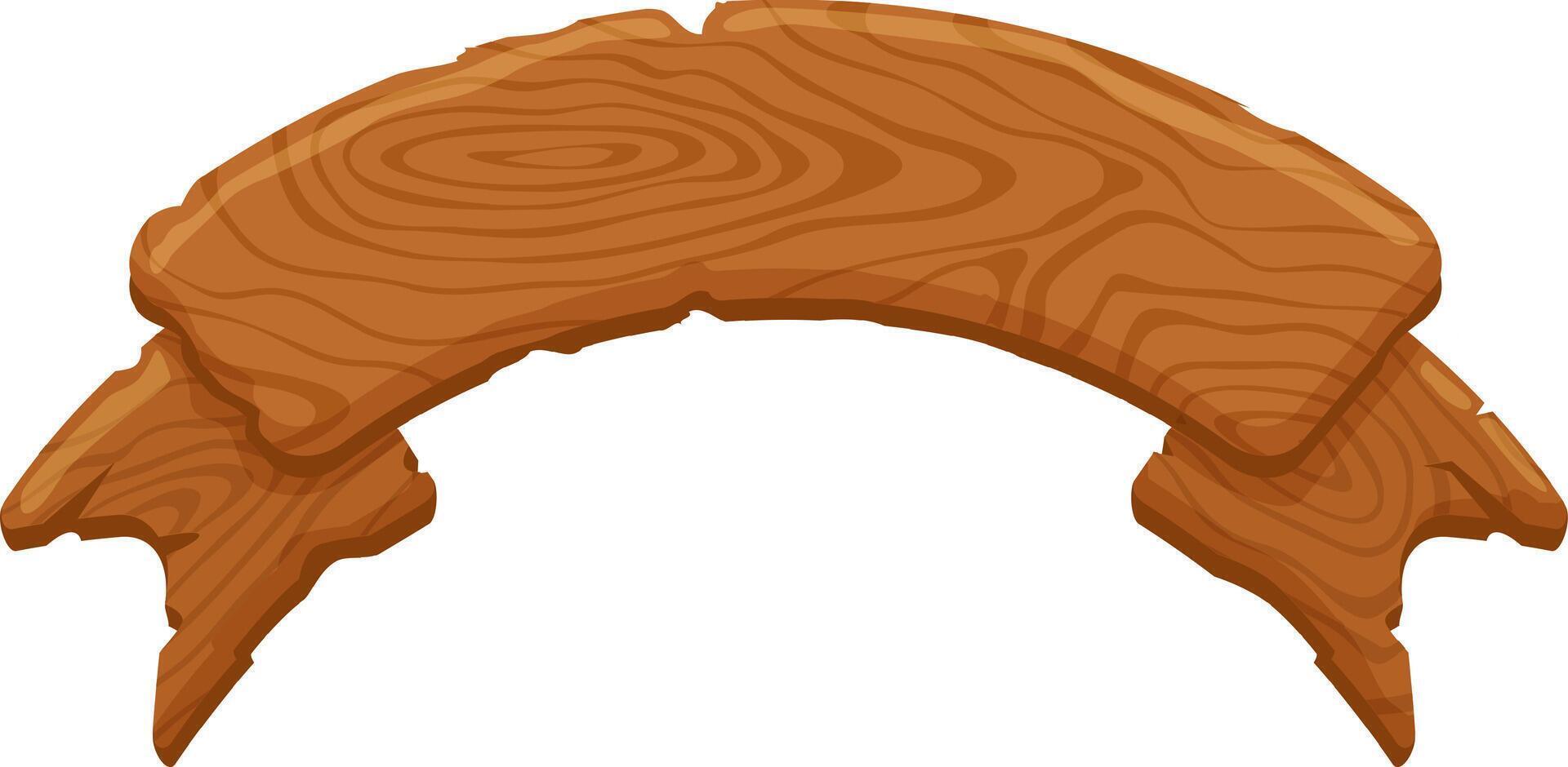Wooden ribbon banner featuring a rich wood grain texture, gracefully arching over a clean white background, offering a rustic and natural design element perfect for various projects vector
